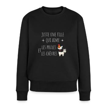 juste une fille qui aime les poules et les chèvres - Pull Premium bio Femme - noir - Devant - Julia (174cm)