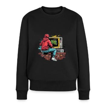 gaming retro konsole vintage zocker - Frauen Premium Bio Pullover - Schwarz - Vorne - Julia (174cm)