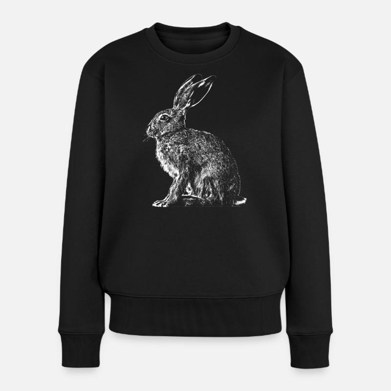 Hase / Feldhase / Häschen - Frauen Premium Bio Pullover - Schwarz