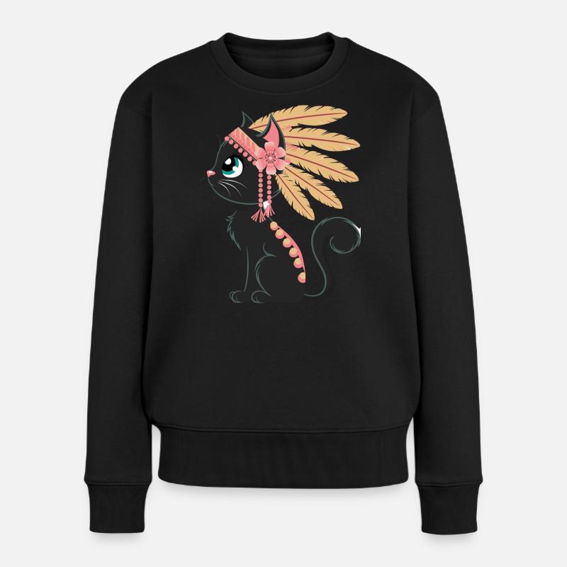 Boho Plume Chat - Pull Premium bio Femme - noir