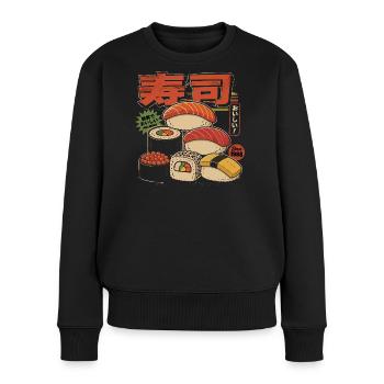 Sushi Retro Japan Style Illustration - Frauen Premium Bio Pullover - Schwarz - Vorne - Julia (174cm)