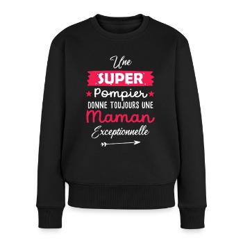 Super pompier maman sapeur pompier future mère - Pull Premium bio Femme - noir - Devant - Julia (174cm)