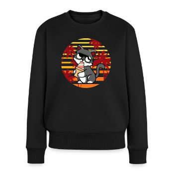 Cool Kawaii Cat Sunglasses Retro Summer Chill - Women's Premium Organic Jumper - black - Front - Julia (174cm)