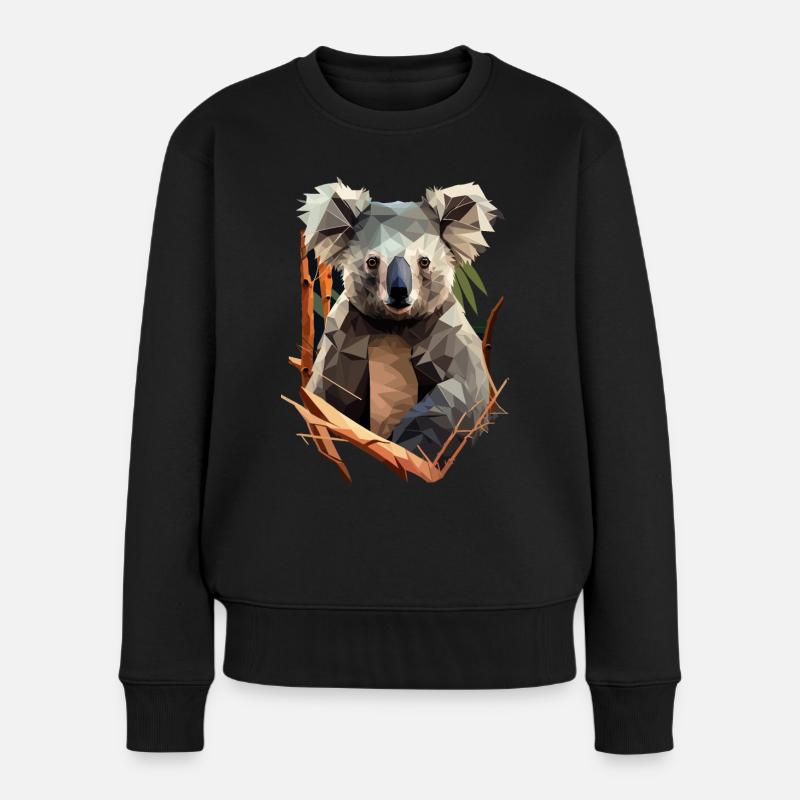 niedlicher Koala mit Eukalyptus im Polygonstil - Frauen Premium Bio Pullover - Schwarz