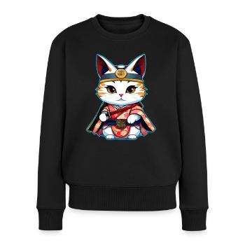Mignon chat samouraï - Pull Premium bio Femme - noir - Devant - Julia (174cm)