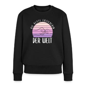 Beste Erzieherin Pädagogin Geschenk Spruch - Frauen Premium Bio Pullover - Schwarz - Vorne - Julia (174cm)