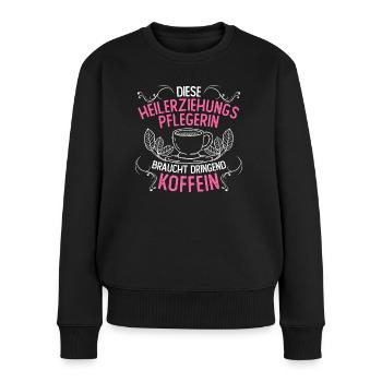 Hep | Heilerziehungspflegerin | Kaffee | Koffein - Frauen Premium Bio Pullover - Schwarz - Vorne - Julia (174cm)