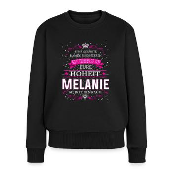 Eure Hoheit Melanie betritt den Raum - Frauen Premium Bio Pullover - Schwarz - Vorne - Julia (174cm)