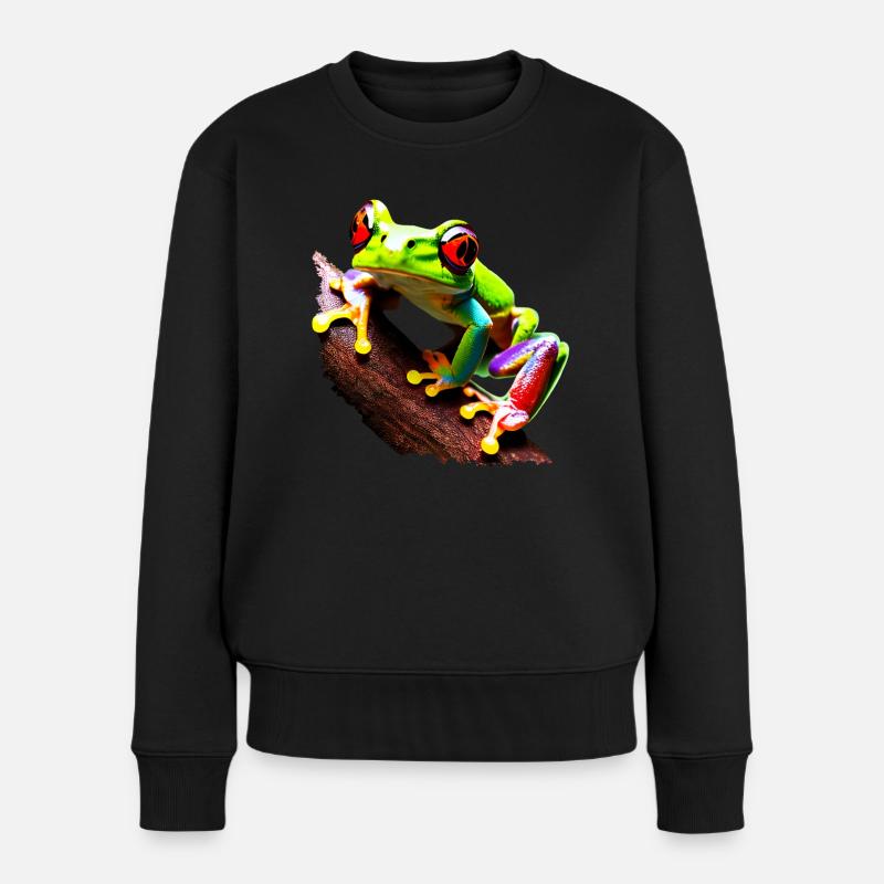 Rote Augen Baum Frosch auf Ast - Frauen Premium Bio Pullover - Schwarz