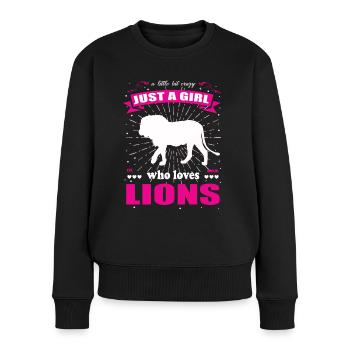 Just a Girl who loves Löwen Outfit - Frauen Premium Bio Pullover - Schwarz - Vorne - Julia (174cm)