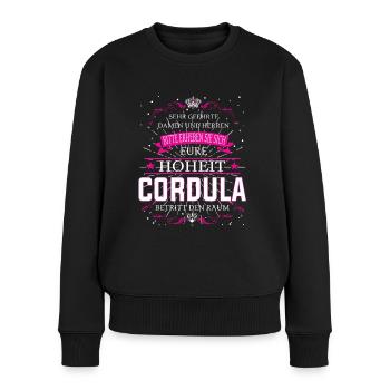 Cordula ist wieder da, alles wird gut - Frauen Premium Bio Pullover - Schwarz - Vorne - Julia (174cm)