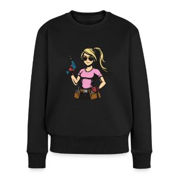 Blondine mit Händchen für Technik Design - Frauen Premium Bio Pullover - Schwarz - Vorne - Julia (174cm)