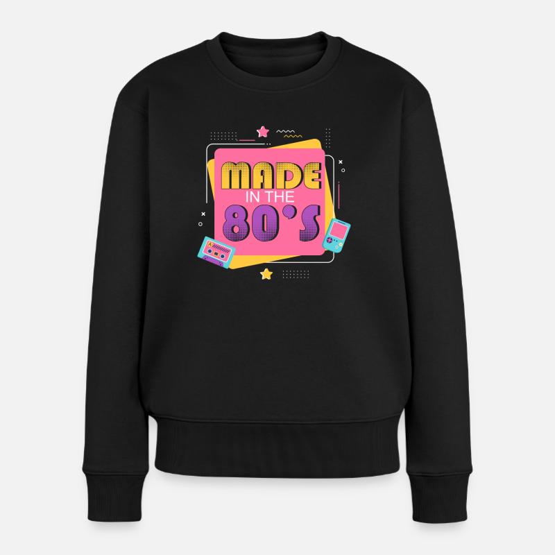 80er Die Musik der 80er - Frauen Premium Bio Pullover - Schwarz