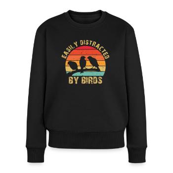 Leicht abgelenkt von Vögeln Vogelliebhaber - Frauen Premium Bio Pullover - Schwarz - Vorne - Julia (174cm)
