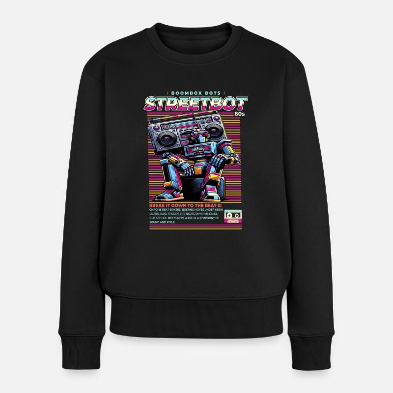 Roboter, Vintage - Frauen Premium Bio Pullover - Schwarz