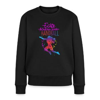 Echte Mädchen spielen Handball Handballspielerin - Frauen Premium Bio Pullover - Schwarz - Vorne - Julia (174cm)