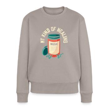 Pilules musicales musicien notes amant guérison - Pull Premium bio Femme - taupe - Devant - Julia (174cm)