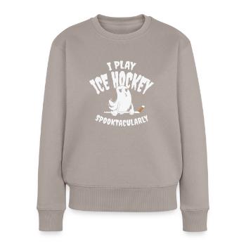 Eishockey Sport Halloween Saison Geisterspieler - Frauen Premium Bio Pullover - Taupe - Vorne - Julia (174cm)