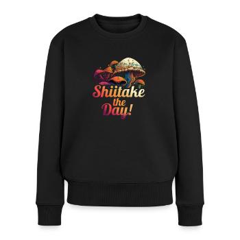 Shiitake Pilz Wald Pilz Shiitake Moral Vegan Umami - Frauen Premium Bio Pullover - Schwarz - Vorne - Julia (174cm)