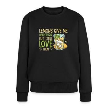 Zitrone Frucht Limonade Zitrusfrüchte - Frauen Premium Bio Pullover - Schwarz - Vorne - Julia (174cm)