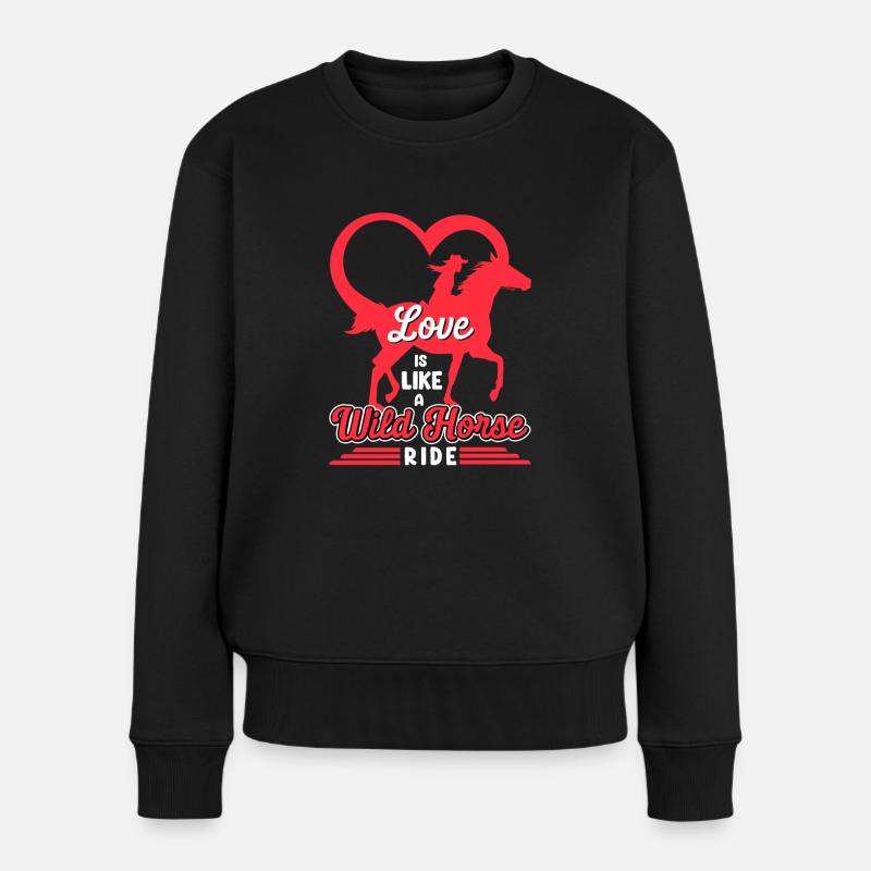 Valentinstag Pferd Reiten Liebe Pferd Silhouette - Frauen Premium Bio Pullover - Schwarz