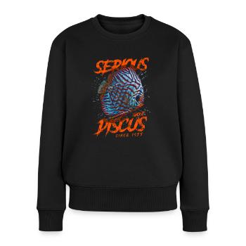 Ernsthaft im Bereich Diskusfische seit 1955 - Frauen Premium Bio Pullover - Schwarz - Vorne - Julia (174cm)