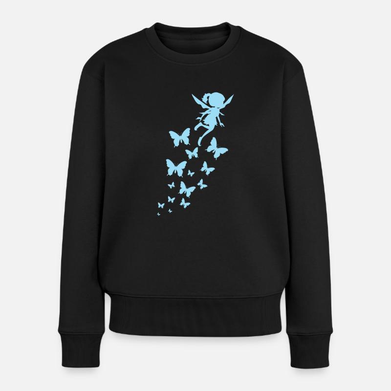 Fee fliegt mit Schmetterlingen - Frauen Premium Bio Pullover - Schwarz