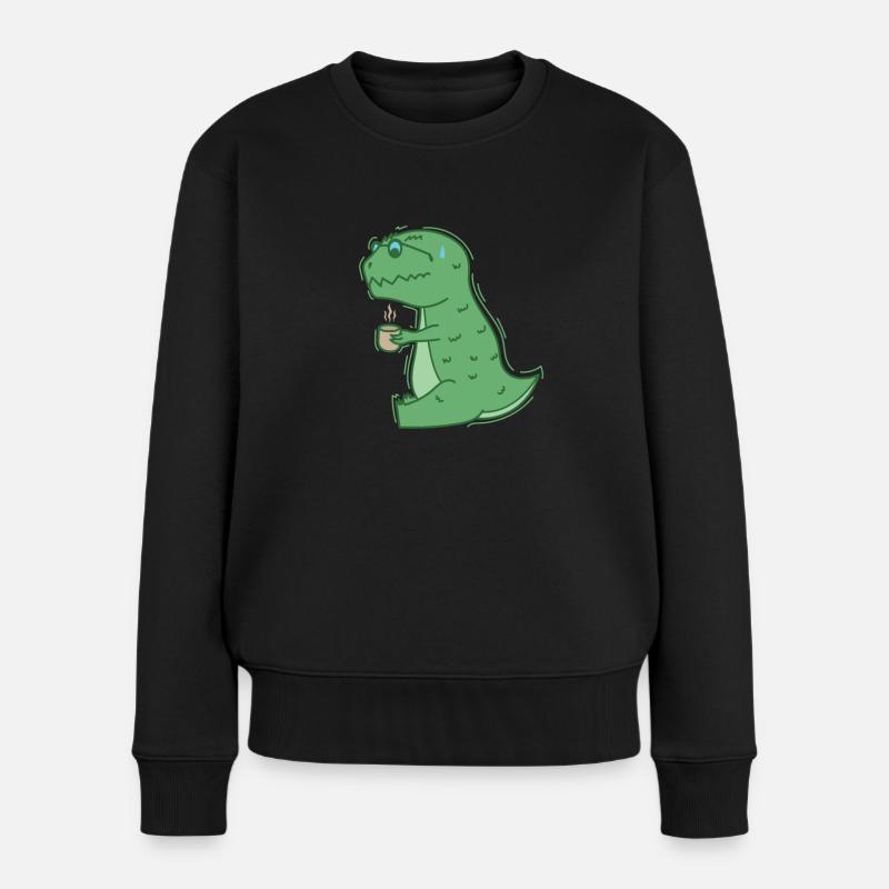 Dino drinks coffee dinosaur reptile - Women's Premium Organic Jumper - black