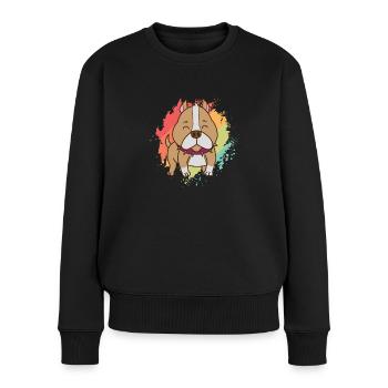 Pit Bull Comic Zeichnung Hund Haustier - Frauen Premium Bio Pullover - Schwarz - Vorne - Julia (174cm)