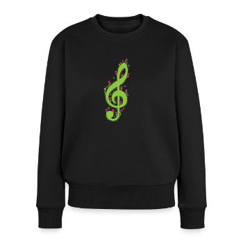 Clef avec musique de fleurs - Pull Premium bio Femme - noir - Devant - Julia (174cm)
