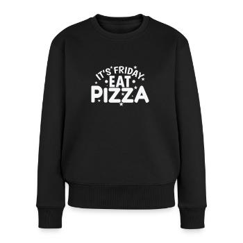 It’s Friday Eat Pizza Salami und Käse - Frauen Premium Bio Pullover - Schwarz - Vorne - Julia (174cm)