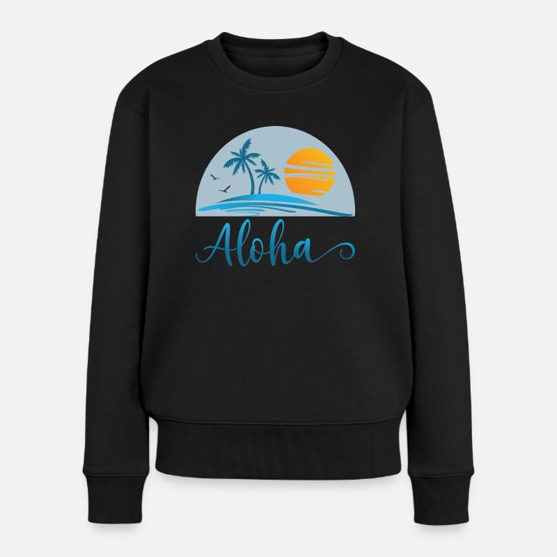 Aloha Surfing Hawaii Surfer Beach Palm Tree Sun - Pull Premium bio Femme - noir