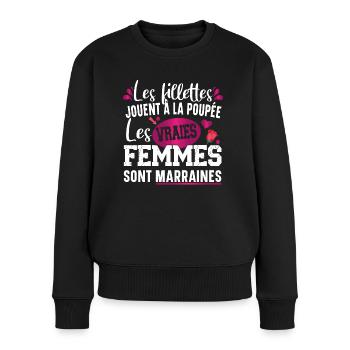 Marraine Filleul Filleul Femme Cadeau Fillette - Pull Premium bio Femme - noir - Devant - Julia (174cm)