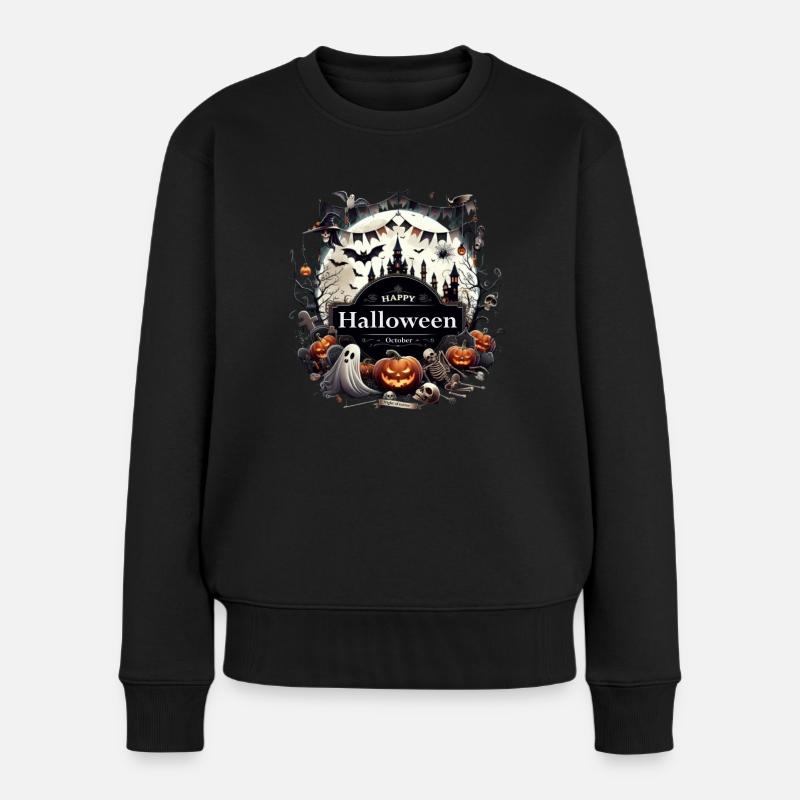 Frohes Halloween03 - Frauen Premium Bio Pullover - Schwarz