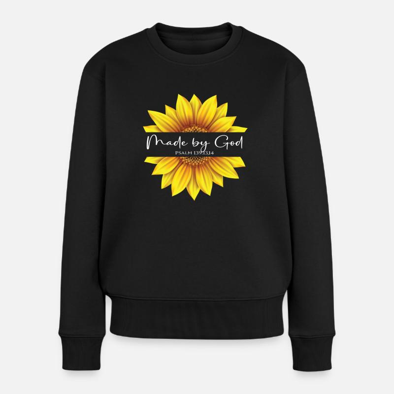 Christliches Sonnenblumendesign Ich bin von Gott gemacht Psalm - Frauen Premium Bio Pullover - Schwarz