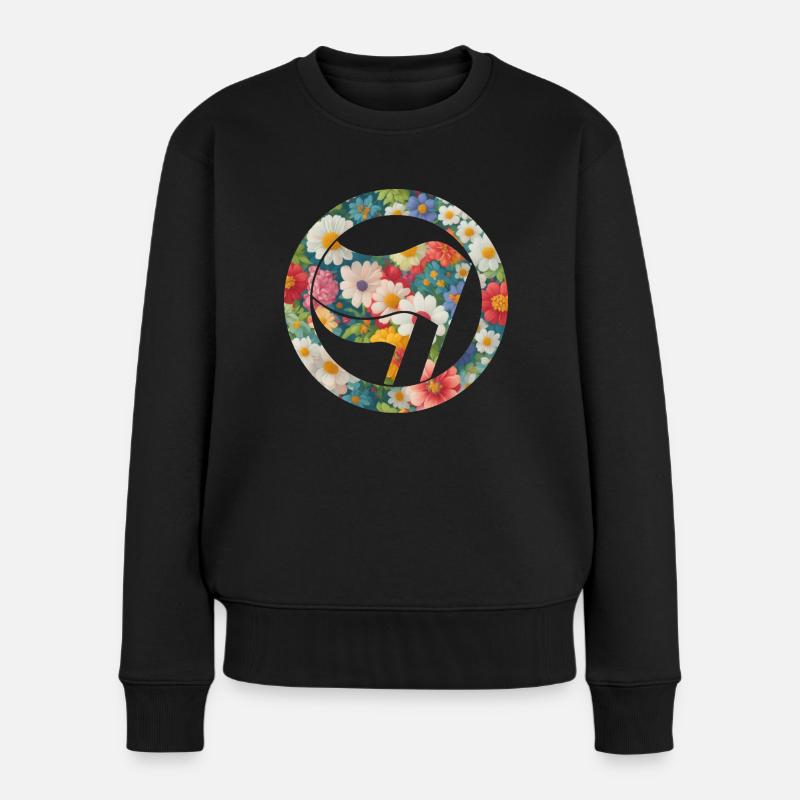 Antifa und Blumen - Frauen Premium Bio Pullover - Schwarz