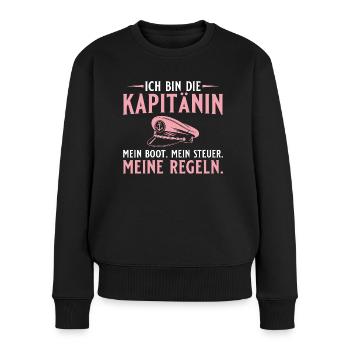 Motorboot Mein Steuer Meine Regeln - Kapitänin - Frauen Premium Bio Pullover - Schwarz - Vorne - Julia (174cm)