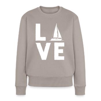 LOVE SAILING BOAT SAIL SHIP SEGELSCHIFF - Frauen Premium Bio Pullover - Taupe - Vorne - Julia (174cm)