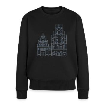 Rathaus Münster - Frauen Premium Bio Pullover - Schwarz - Vorne - Julia (174cm)