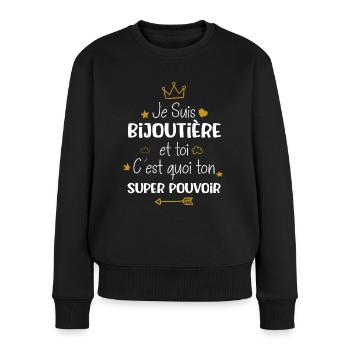 Super bijoutière cadeau drôle fête des mères - Pull Premium bio Femme - noir - Devant - Julia (174cm)