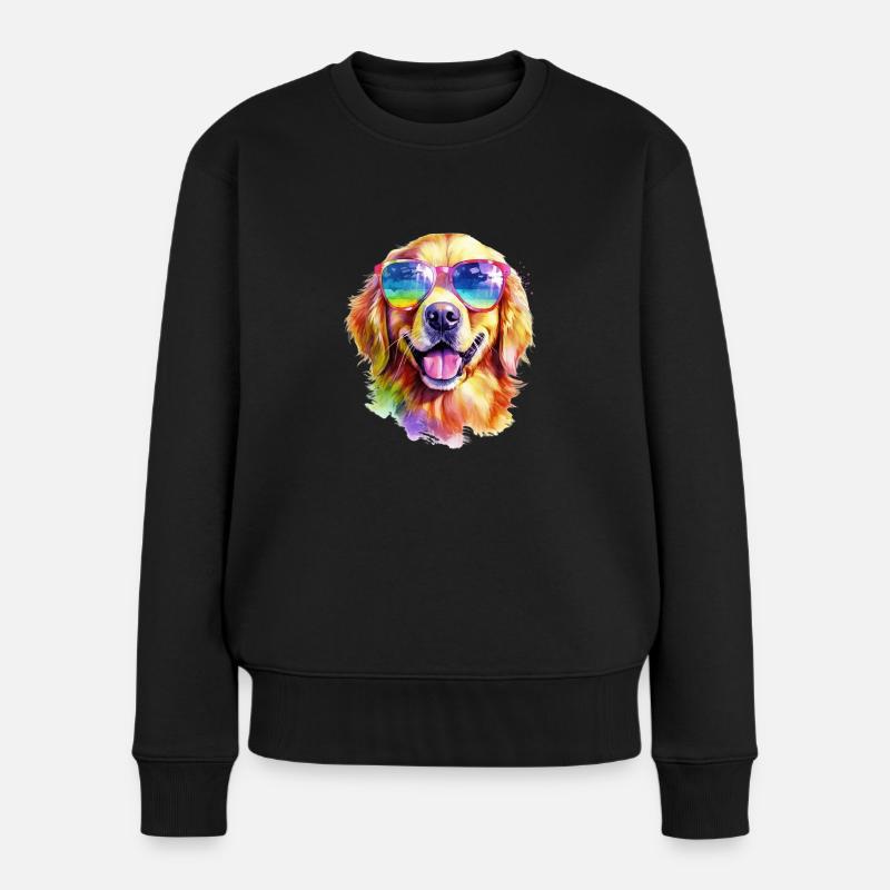 Cooler Golden Retriever Hund mit Sonnenbrille - Frauen Premium Bio Pullover - Schwarz