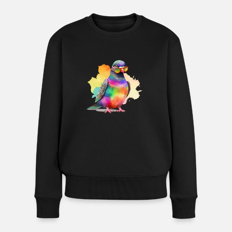 Bunte coole Taube mit Sonnenbrille - Frauen Premium Bio Pullover - Schwarz