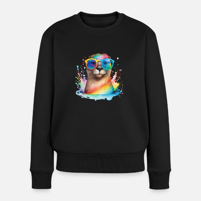 Buntes cooles Otter mit Sonnenbrille - Frauen Premium Bio Pullover - Schwarz