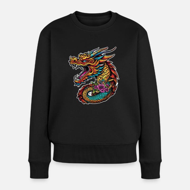 Asiatischer Drache - Japan - Chinesisch - Frauen Premium Bio Pullover - Schwarz