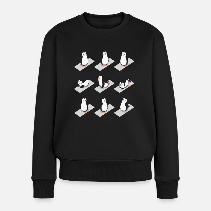 Pinguin Yoga Lustig - Frauen Premium Bio Pullover - Schwarz