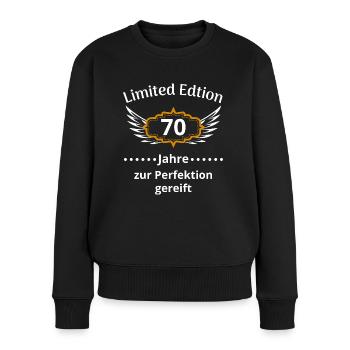 70. Geburtstag - Frauen Premium Bio Pullover - Schwarz - Vorne - Julia (174cm)