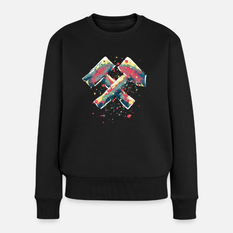 Logo mit Hammer und Schlägel, Tattoo, Bergbau - Frauen Premium Bio Pullover - Schwarz