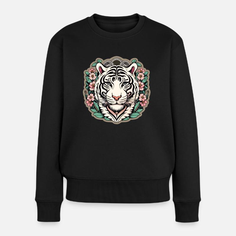 Tiger mit japanischen Kirschblüten Blüten Geschenk - Frauen Premium Bio Pullover - Schwarz