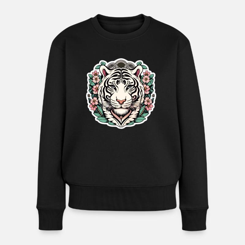 Tiger mit japanischen Kirschblüten Blüten Geschenk - Frauen Premium Bio Pullover - Schwarz