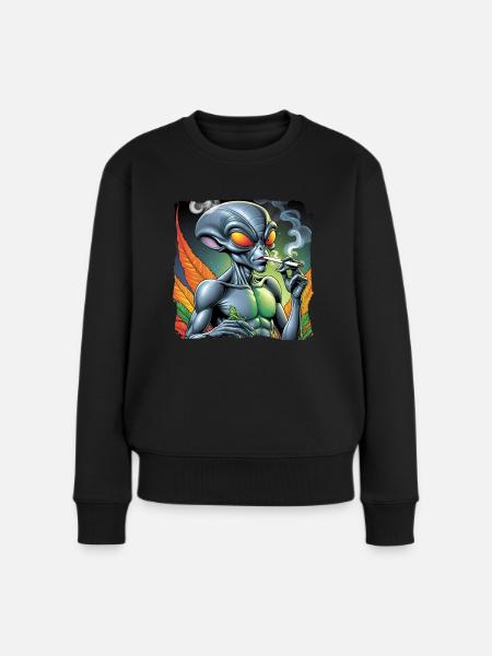 Alien raucht Joint - Frauen Premium Bio Pullover - Schwarz